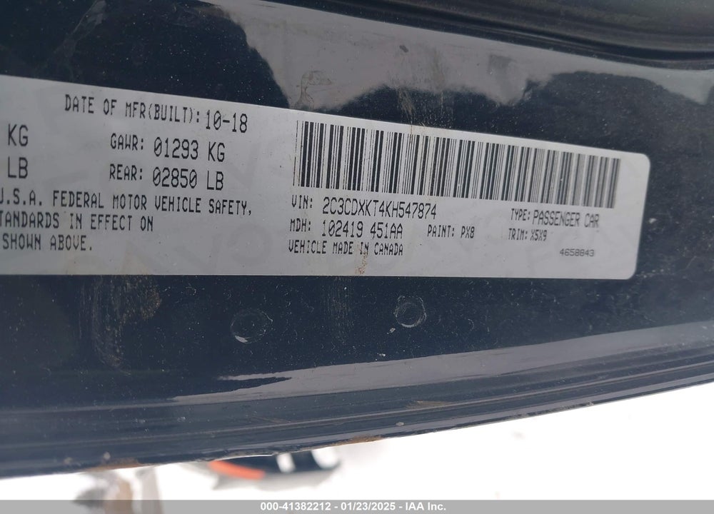 2019 DODGE CHARGER VIN: 2C3CDXKT4KH547874