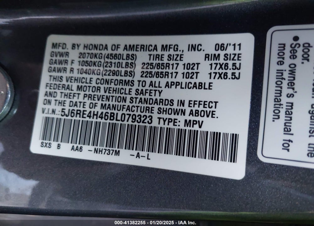 2011 HONDA CR-V SE VIN: 5J6RE4H46BL079323