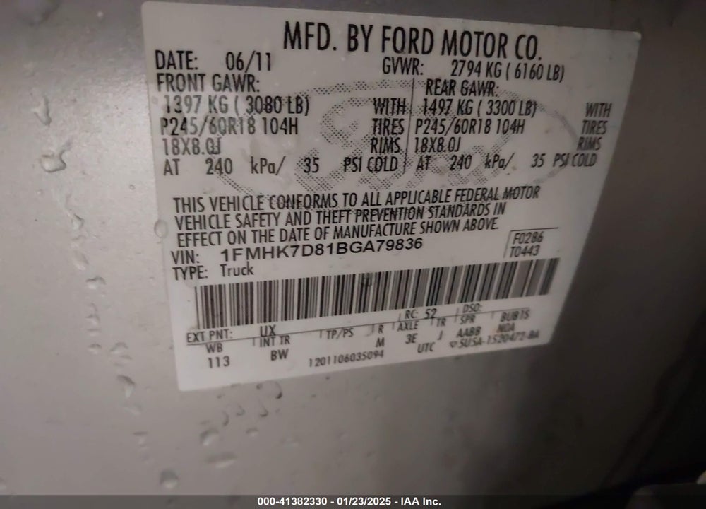 2011 FORD EXPLORER XLT VIN: 1FMHK7D81BGA79836