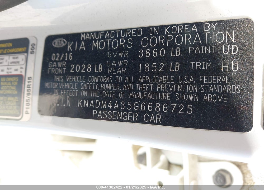 2016 KIA RIO LX VIN: KNADM4A35G6686725