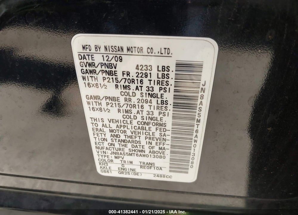 2010 NISSAN ROGUE S VIN: JN8AS5MT6AW013080