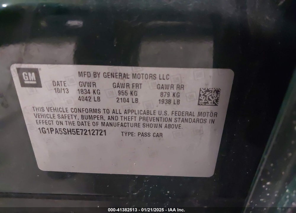 2014 CHEVROLET CRUZE VIN: 1G1PA5SH5E7212721