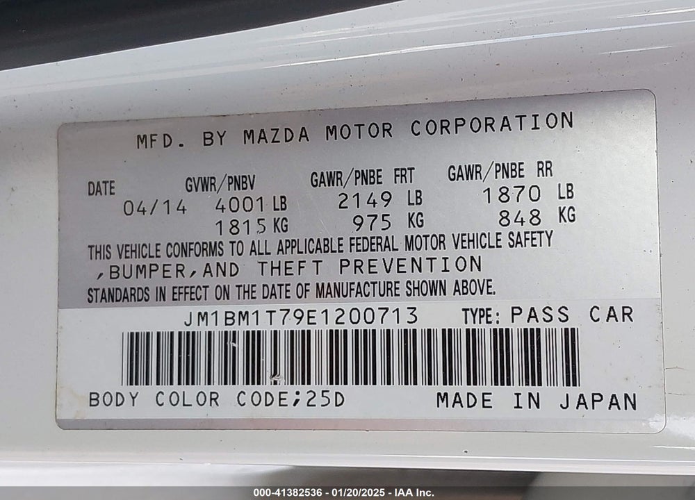 2014 MAZDA MAZDA3 VIN: JM1BM1T79E1200713