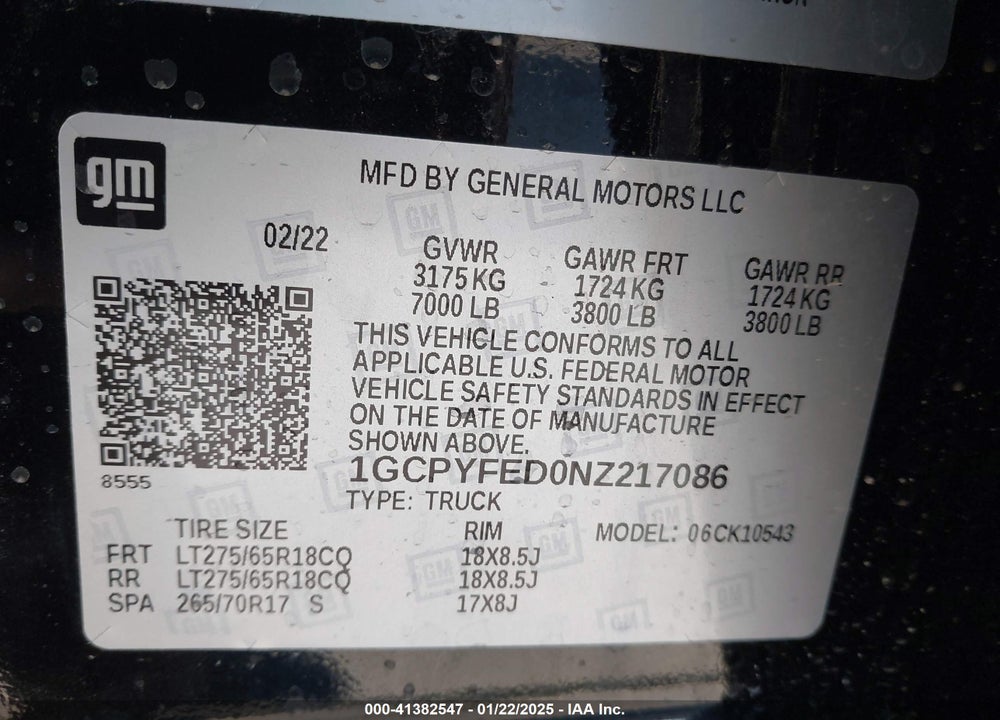 2022 CHEVROLET SILVERADO 1500 LTD VIN: 1GCPYFED0NZ217086