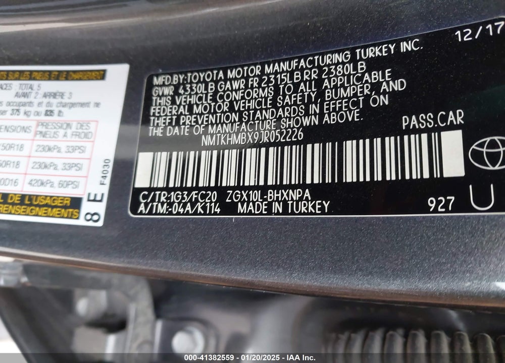 2018 TOYOTA C-HR XLE VIN: NMTKHMBX9JR052226