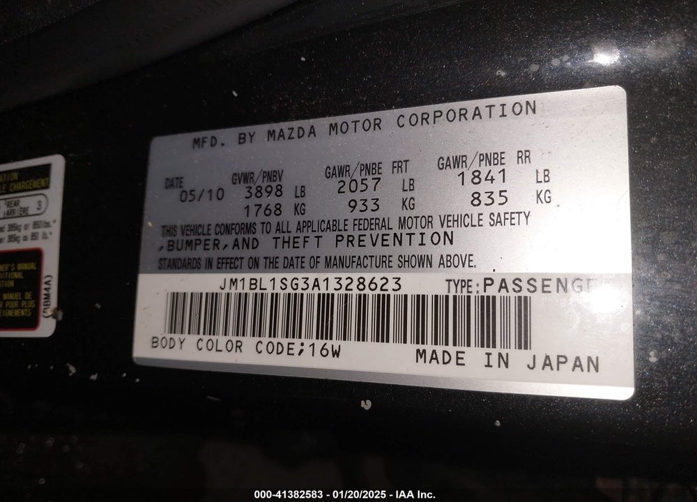 2010 MAZDA MAZDA3 VIN: JM1BL1SG3A1328623