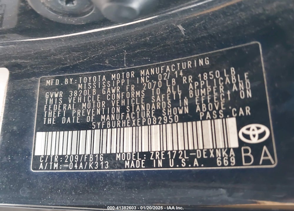 2014 TOYOTA COROLLA VIN: 5YFBURHEXEP082950