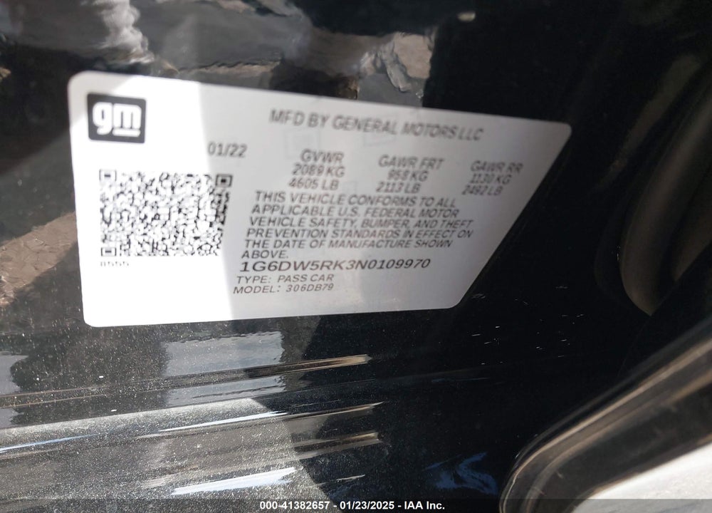 2022 CADILLAC CT5 LUXURY VIN: 1G6DW5RK3N0109970