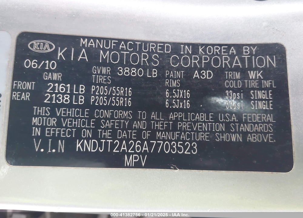 2010 KIA SOUL VIN: KNDJT2A26A7703523