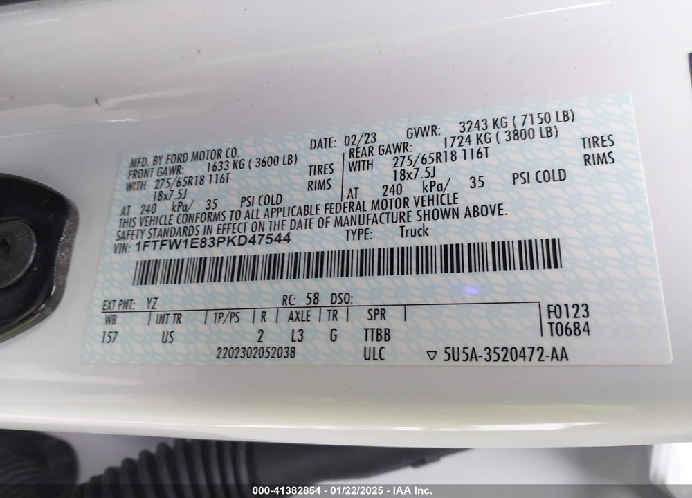 2023 FORD F-150 VIN: 1FTFW1E83PKD47544