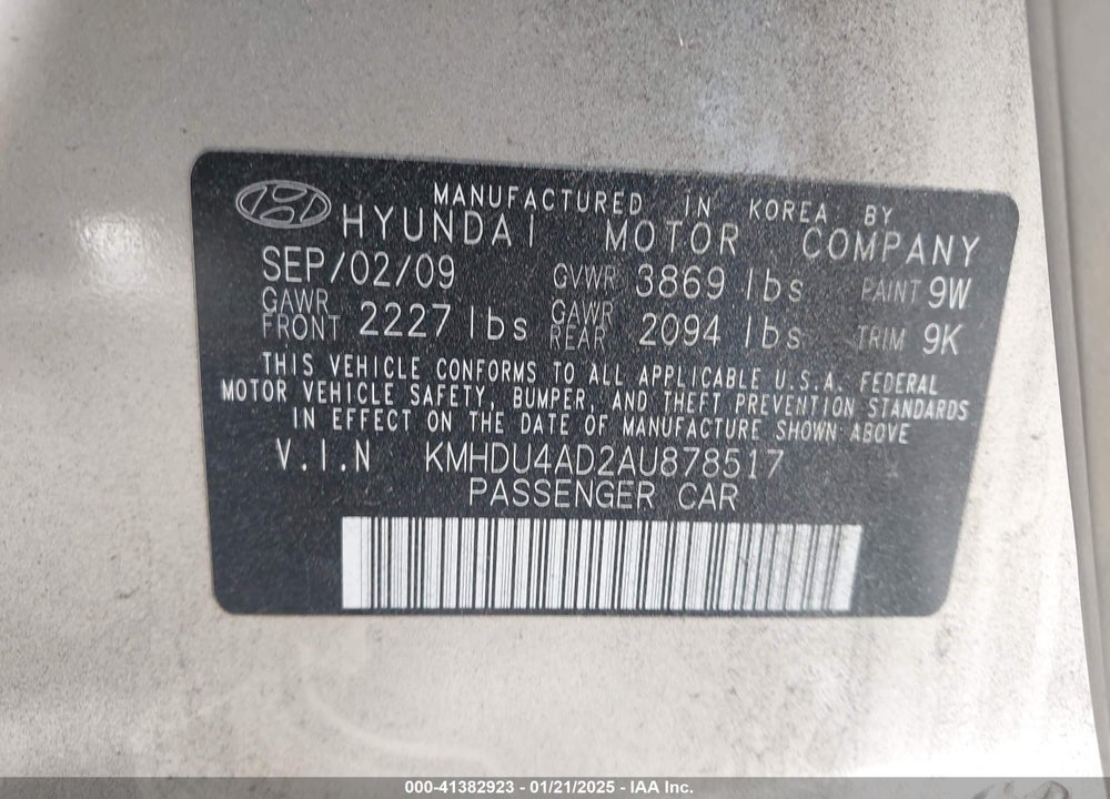 2010 HYUNDAI ELANTRA VIN: KMHDU4AD2AU878517