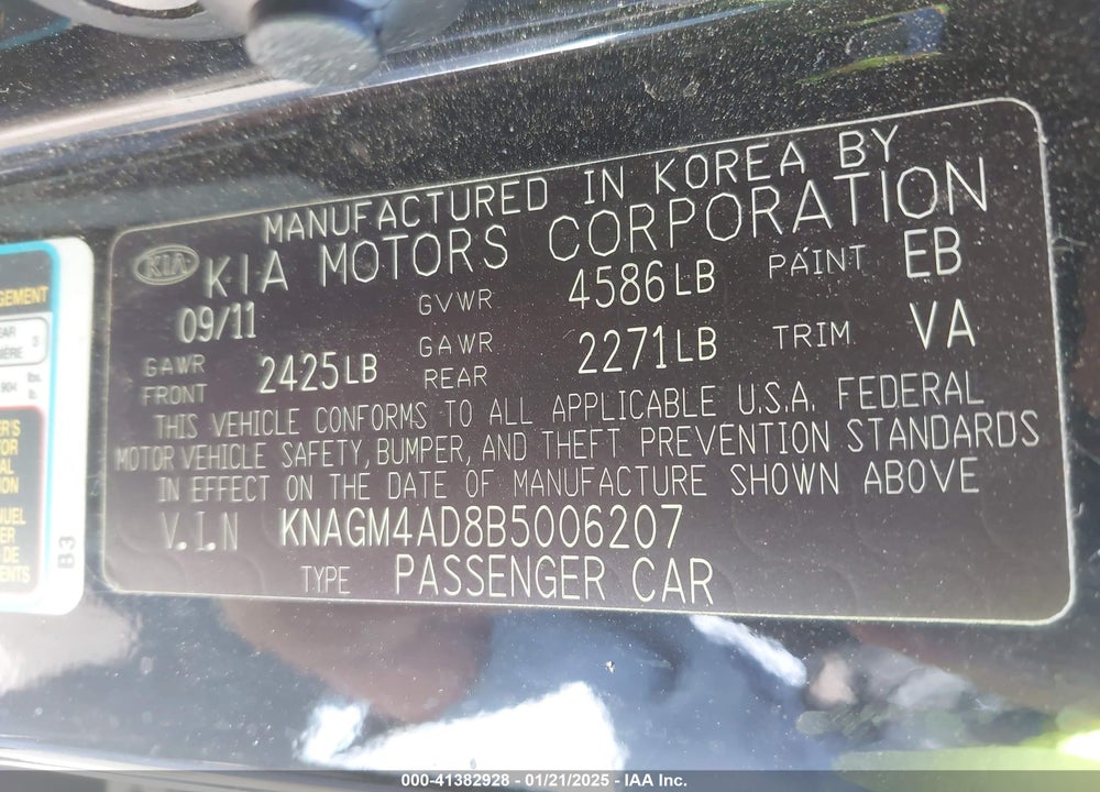 2011 KIA OPTIMA HYBRID EX VIN: KNAGM4AD8B5006207