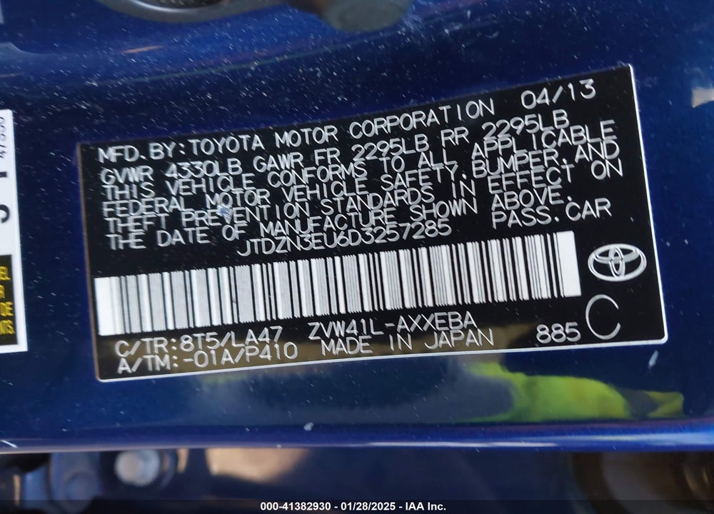 2013 TOYOTA PRIUS V VIN: JTDZN3EU6D3257285