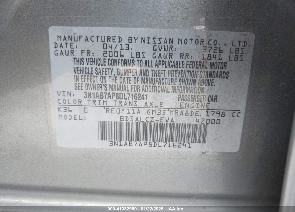 2013 NISSAN SENTRA VIN: 3N1AB7AP8DL716241