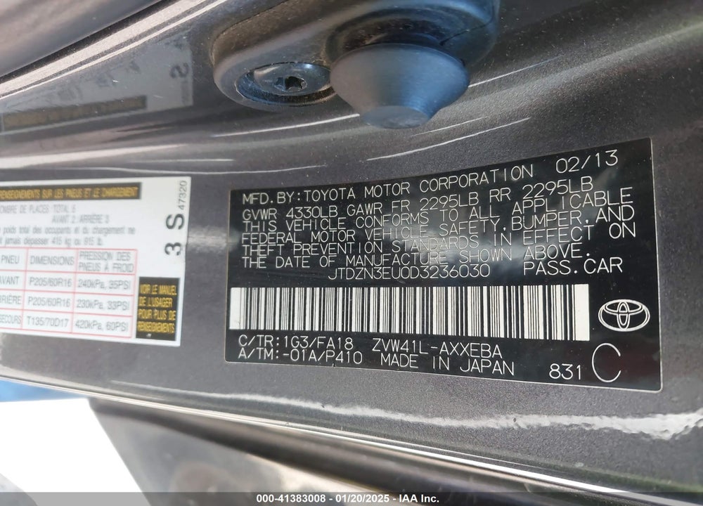 2013 TOYOTA PRIUS V VIN: JTDZN3EU0D3236030