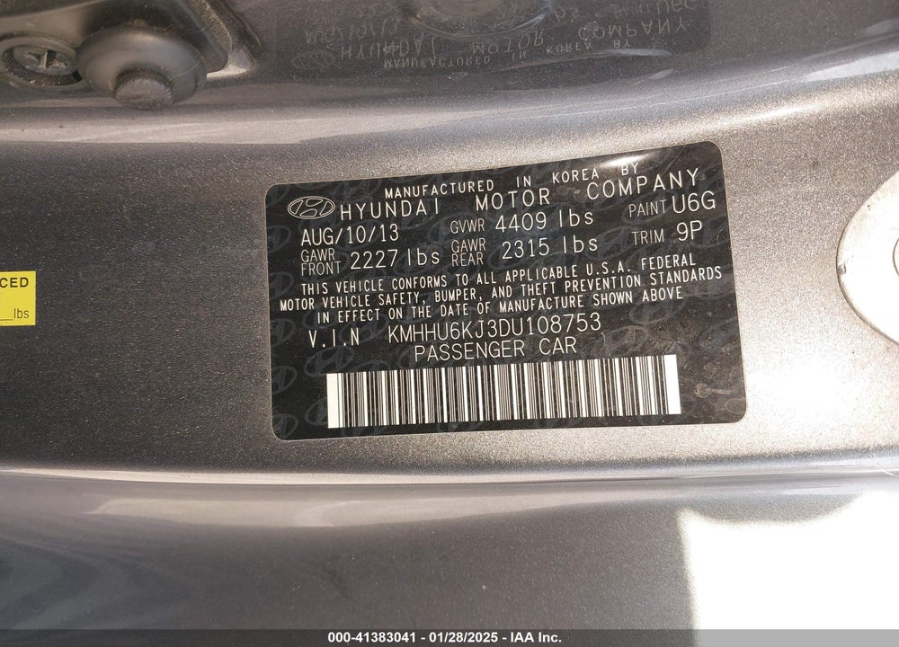2013 HYUNDAI GENESIS VIN: KMHHU6KJ3DU108753