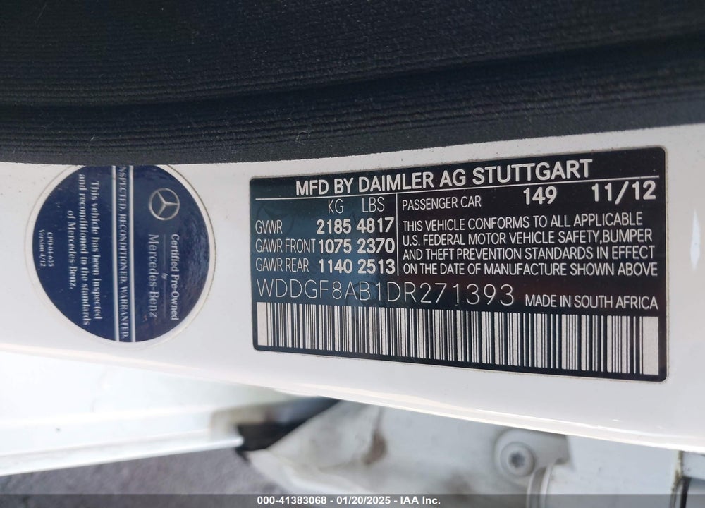 2013 MERCEDES-BENZ C 300 VIN: WDDGF8AB1DR271393