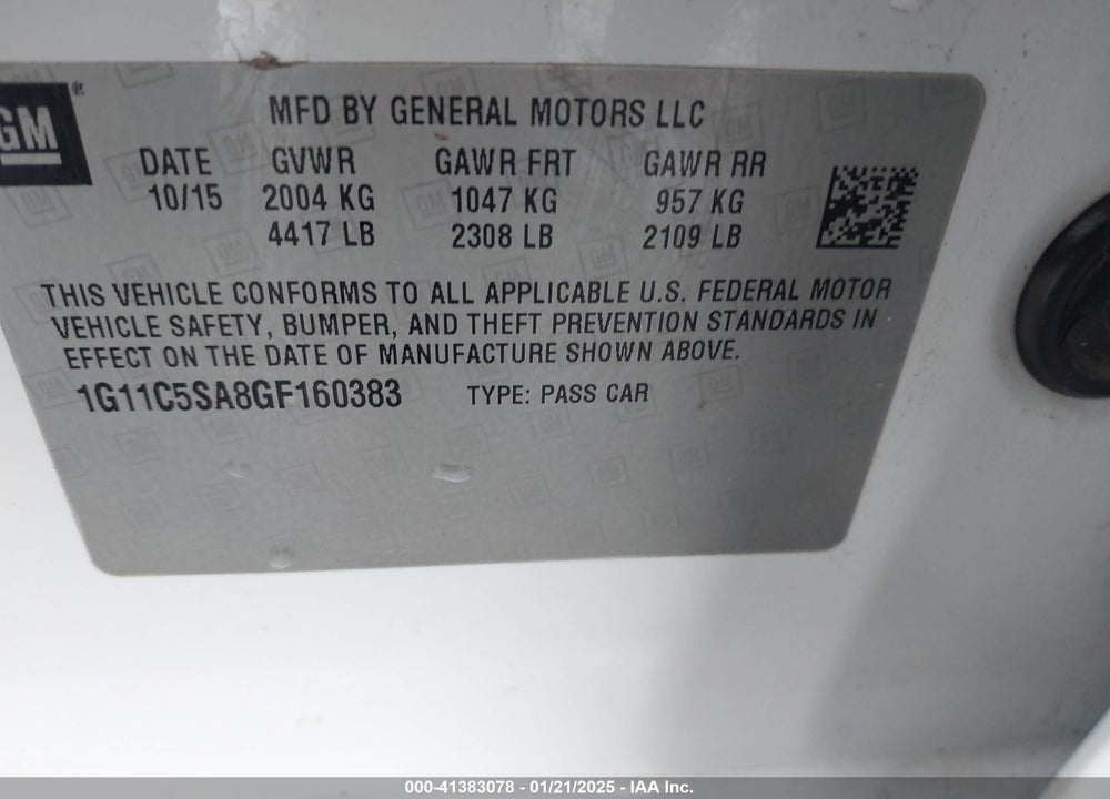 2016 CHEVROLET MALIBU LIMITED VIN: 1G11C5SA8GF160383