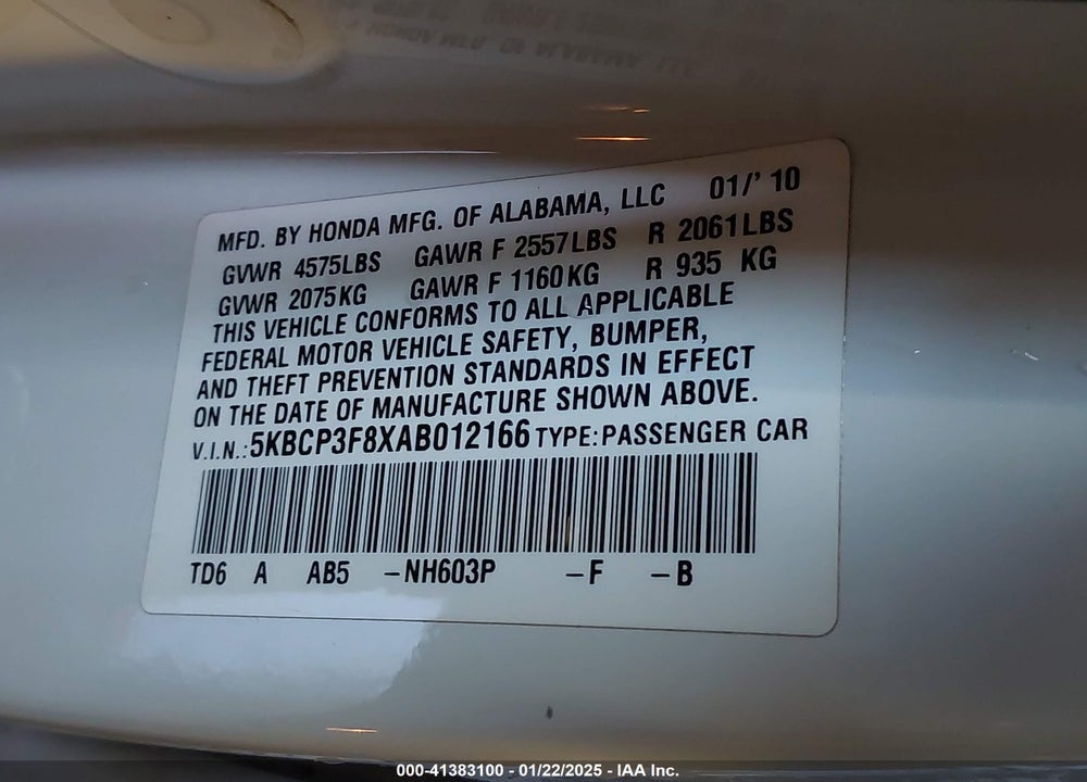 2010 HONDA ACCORD 3.5 EX-L VIN: 5KBCP3F8XAB012166