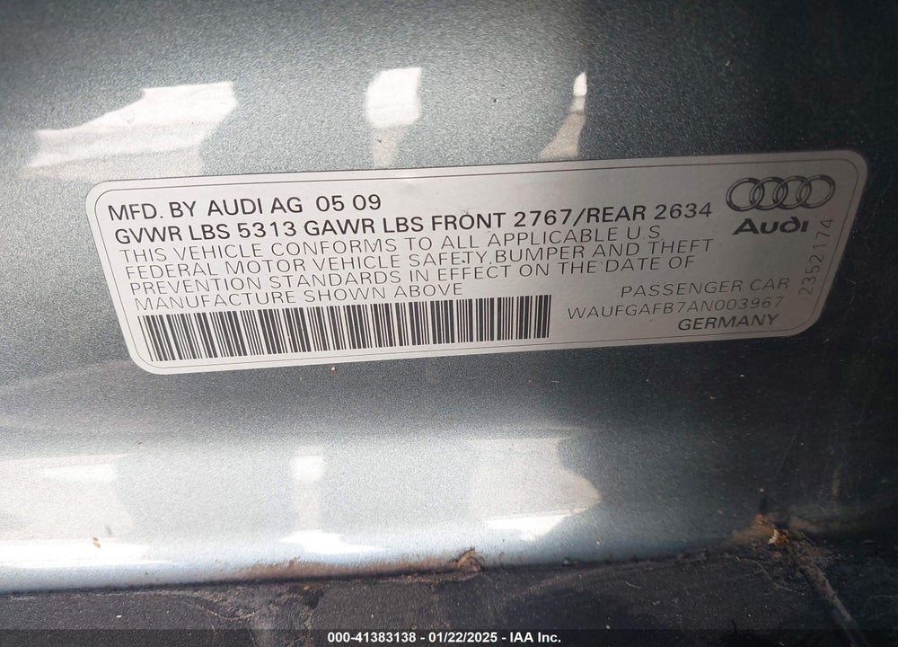 2010 AUDI A6 3.0 PREMIUM VIN: WAUFGAFB7AN003967