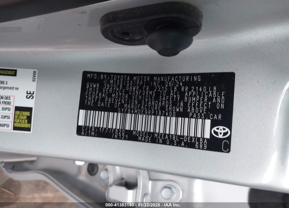 2024 TOYOTA COROLLA VIN: 5YFB4MDE9RP187400