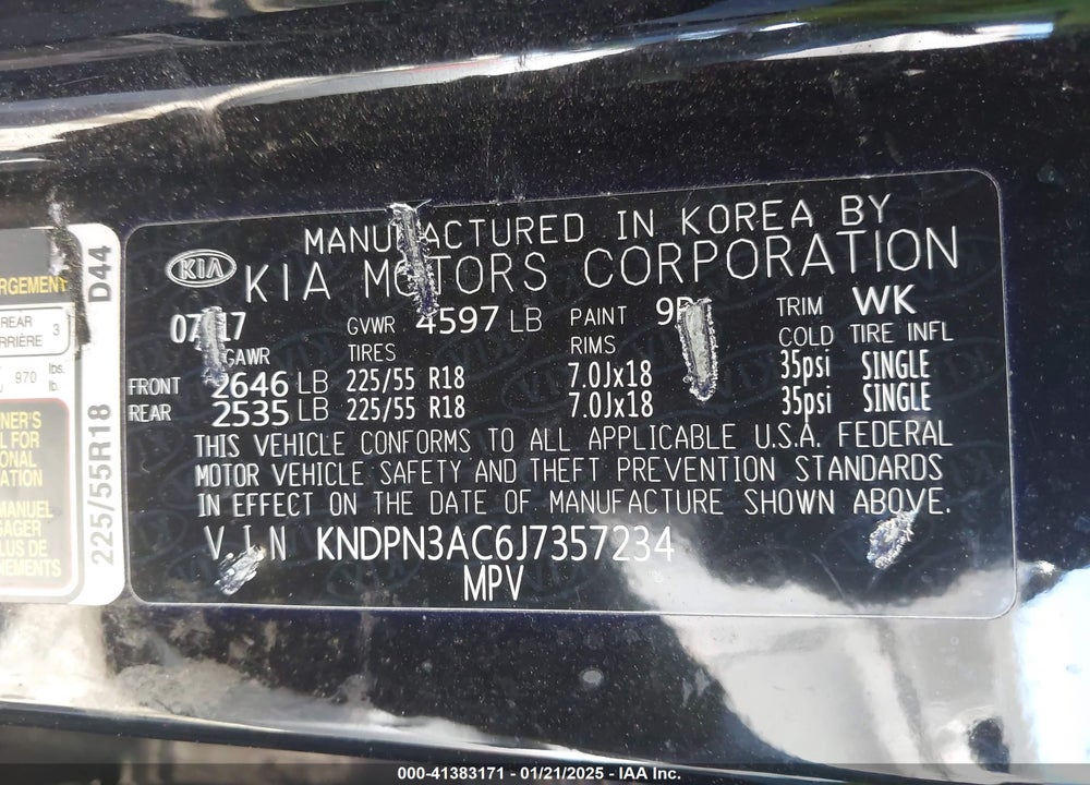 2018 KIA SPORTAGE EX VIN: KNDPN3AC6J7357234