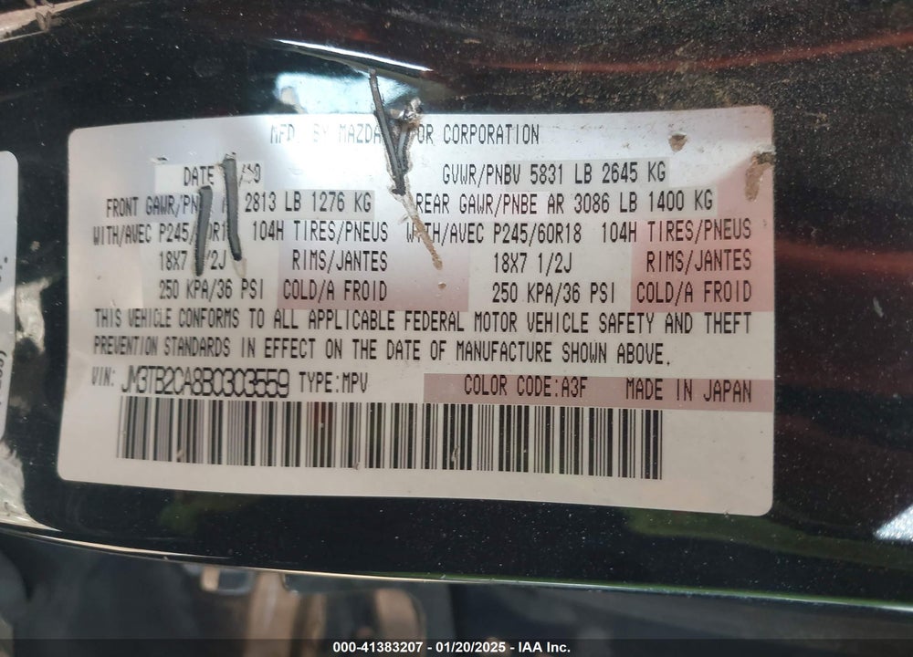 2011 MAZDA CX-9 TOURING VIN: JM3TB2CA8B0303559