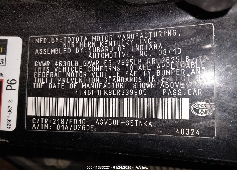 2014 TOYOTA CAMRY VIN: 4T4BF1FK8ER339905