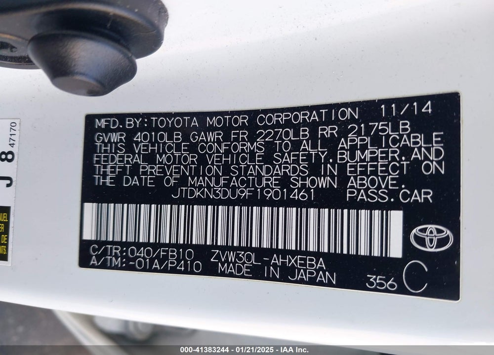 2015 TOYOTA PRIUS TWO VIN: JTDKN3DU9F1901461