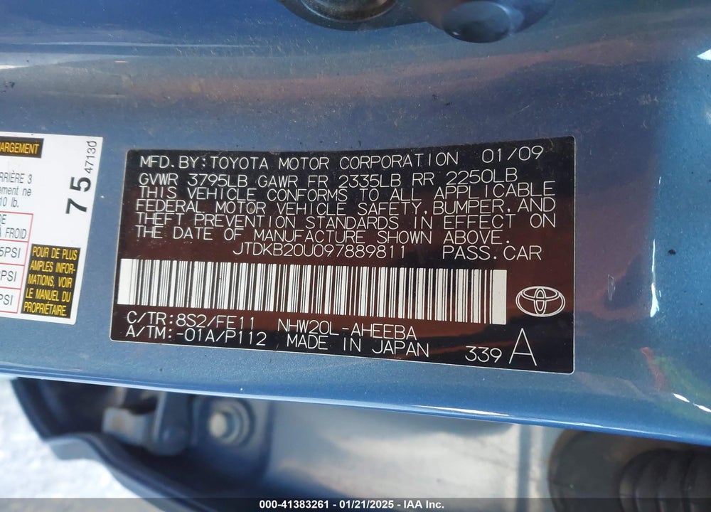 2009 TOYOTA PRIUS VIN: JTDKB20U097889811