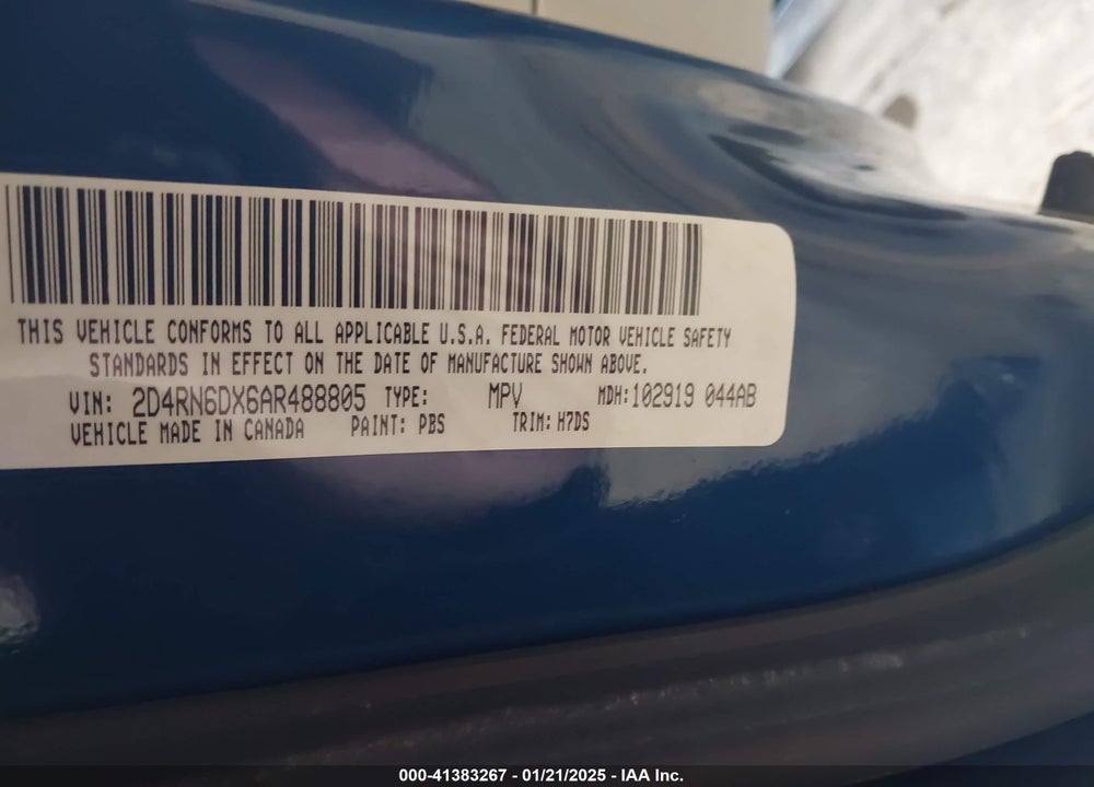 2010 DODGE GRAND CARAVAN CREW VIN: 2D4RN6DX6AR488805