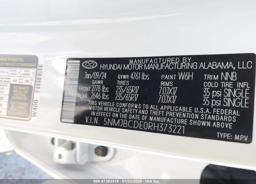 2024 HYUNDAI TUCSON SEL VIN: 5NMJBCDE0RH373221