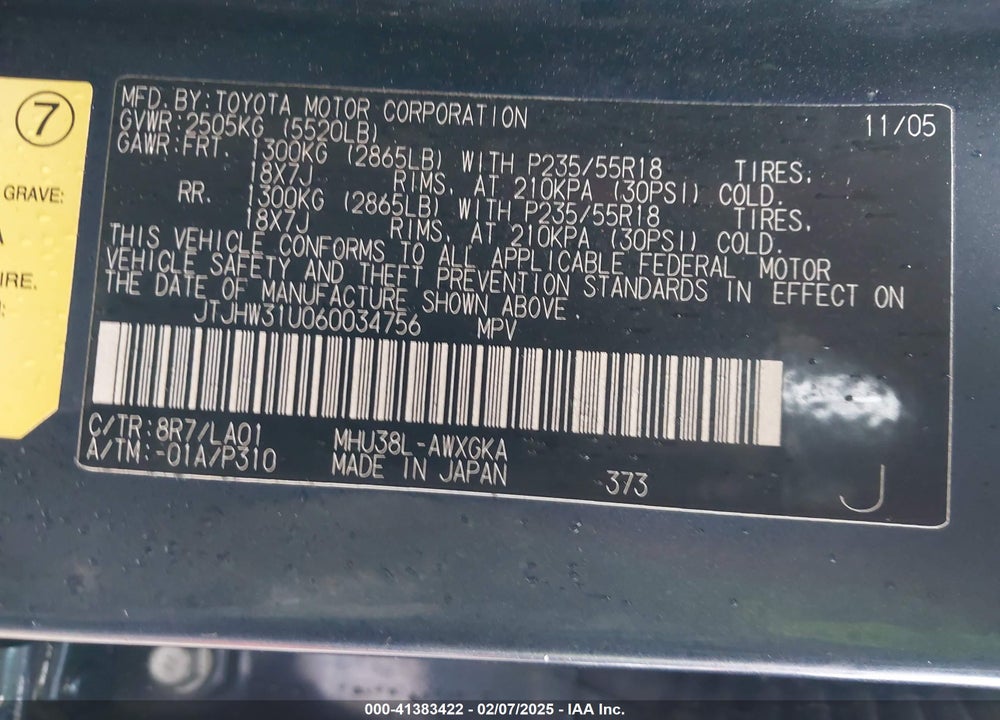 2006 LEXUS RX 400H VIN: JTJHW31U060034756