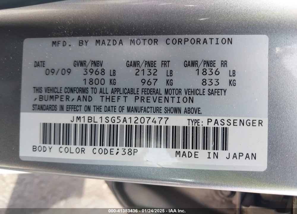 2010 MAZDA 3 I TOURING VIN: JM1BL1SG5A1207477