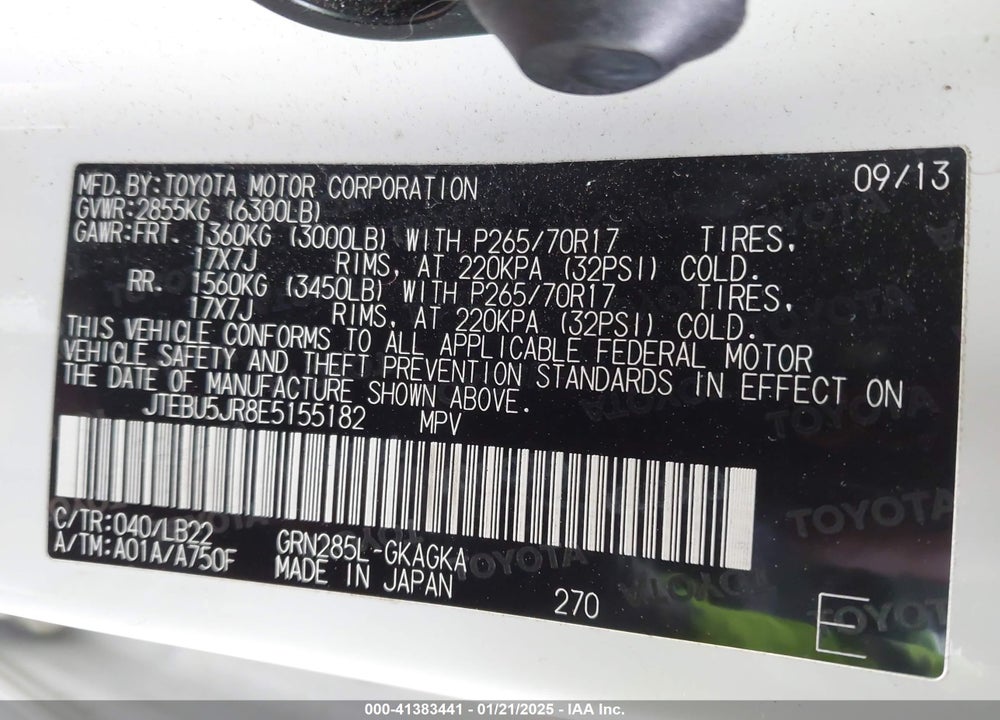 2014 TOYOTA 4RUNNER VIN: JTEBU5JR8E5155182