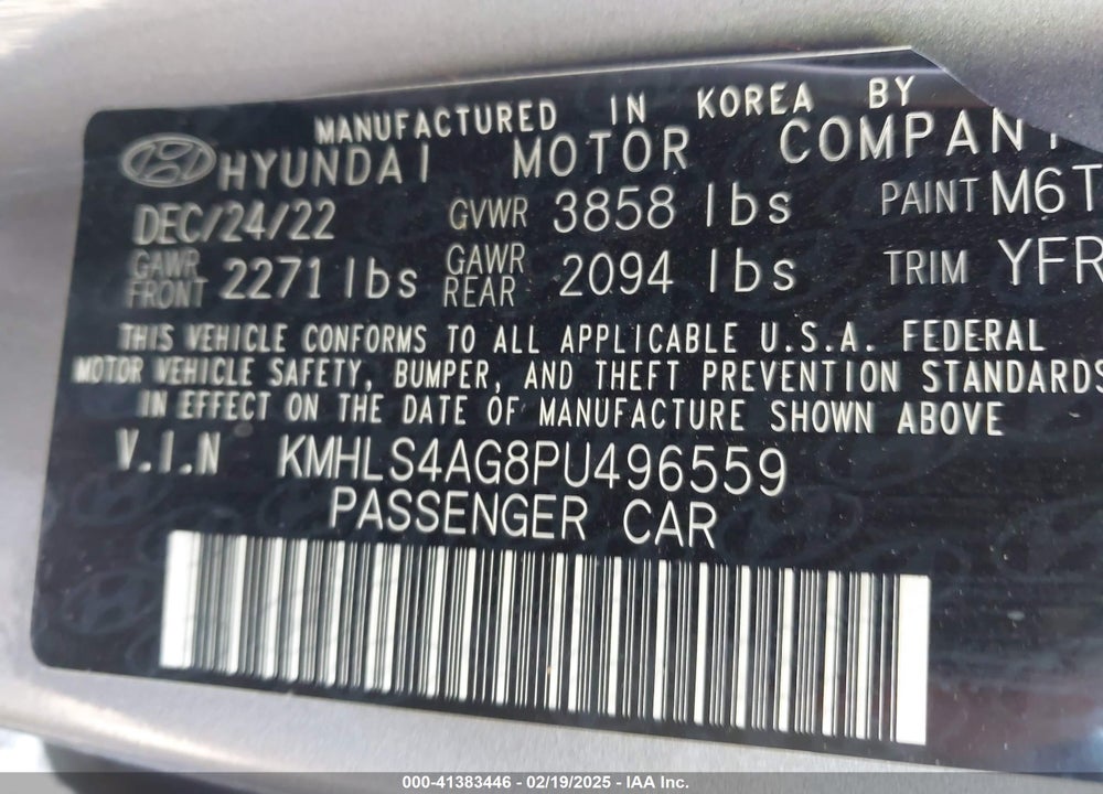 2023 HYUNDAI ELANTRA VIN: KMHLS4AG8PU496559