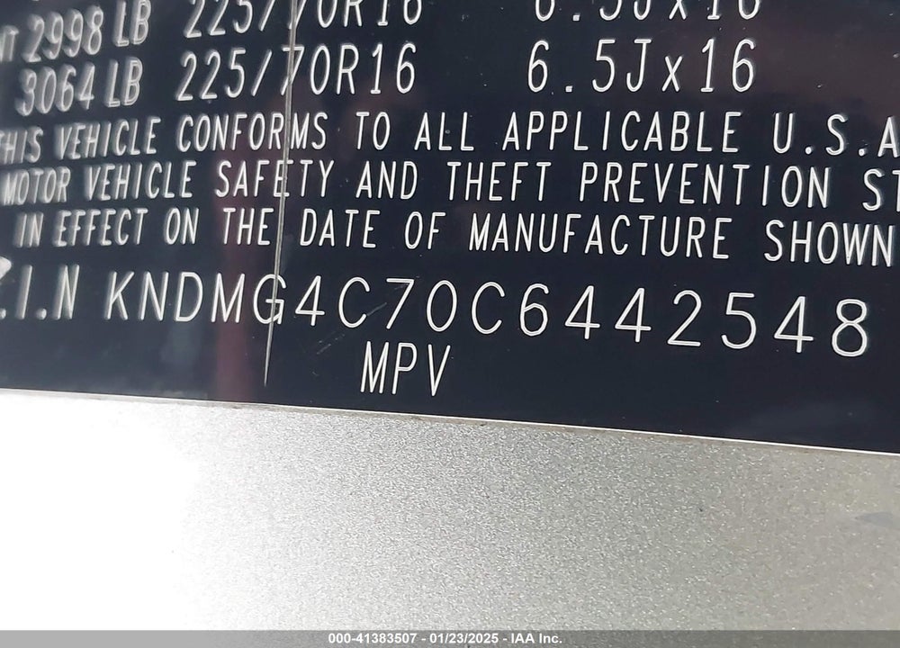 2012 KIA SEDONA LX VIN: KNDMG4C70C6442548