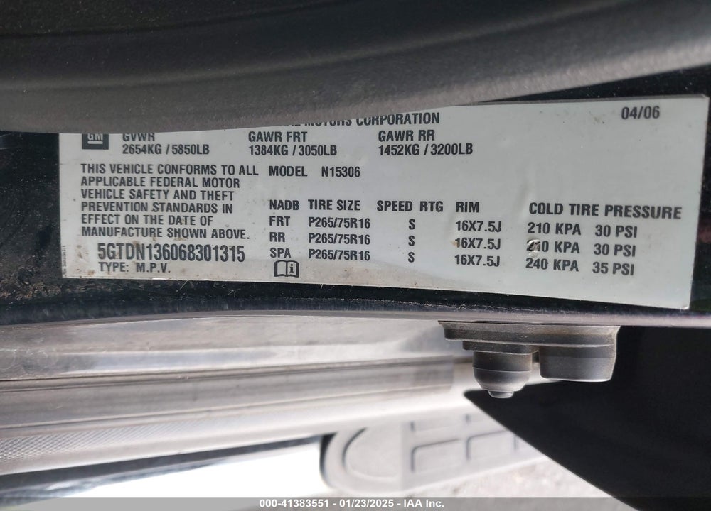 2006 HUMMER H3 SUV VIN: 5GTDN136068301315