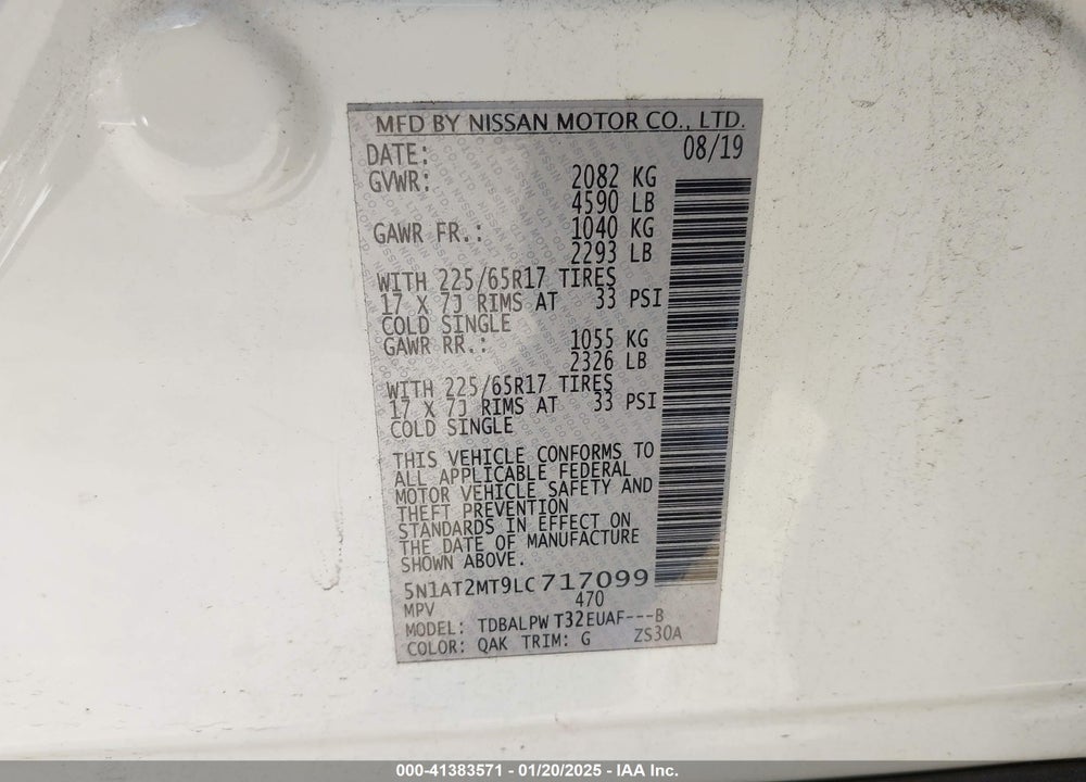 2020 NISSAN ROGUE S/SL/SV VIN: 5N1AT2MT9LC717099