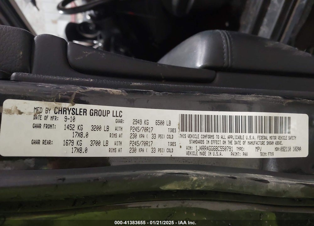 2011 JEEP GRAND CHEROKEE LAREDO VIN: 1J4RR4GG6BC550791