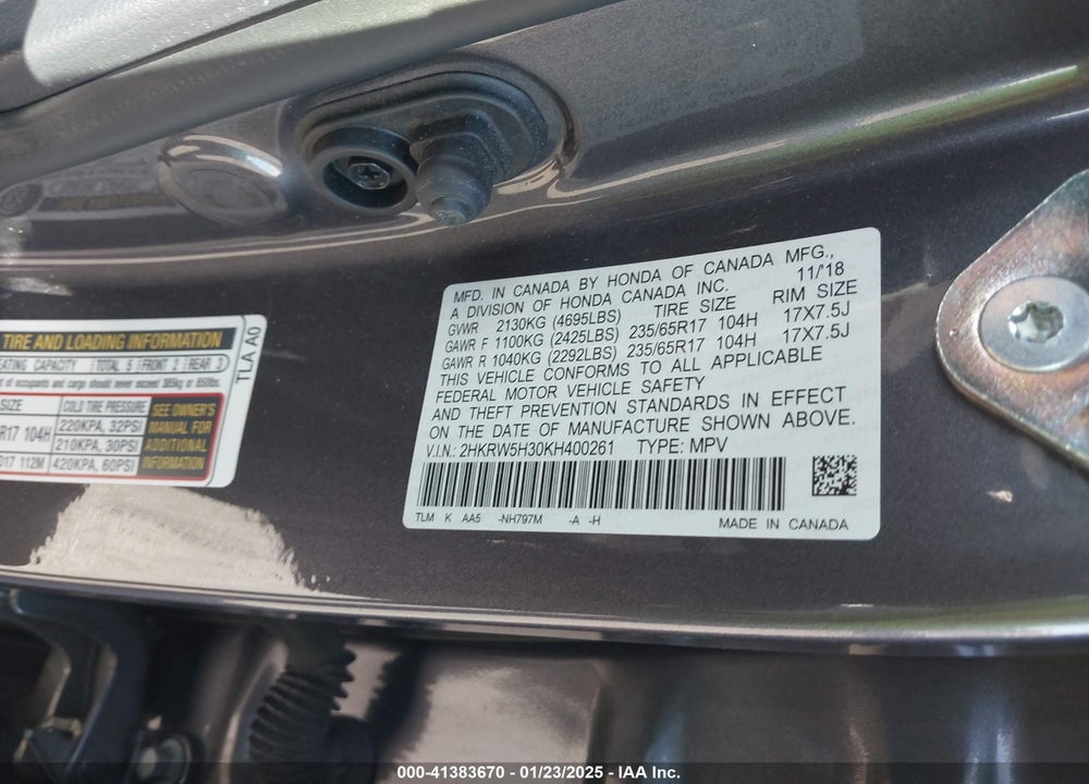 2019 HONDA CR-V LX VIN: 2HKRW5H30KH400261