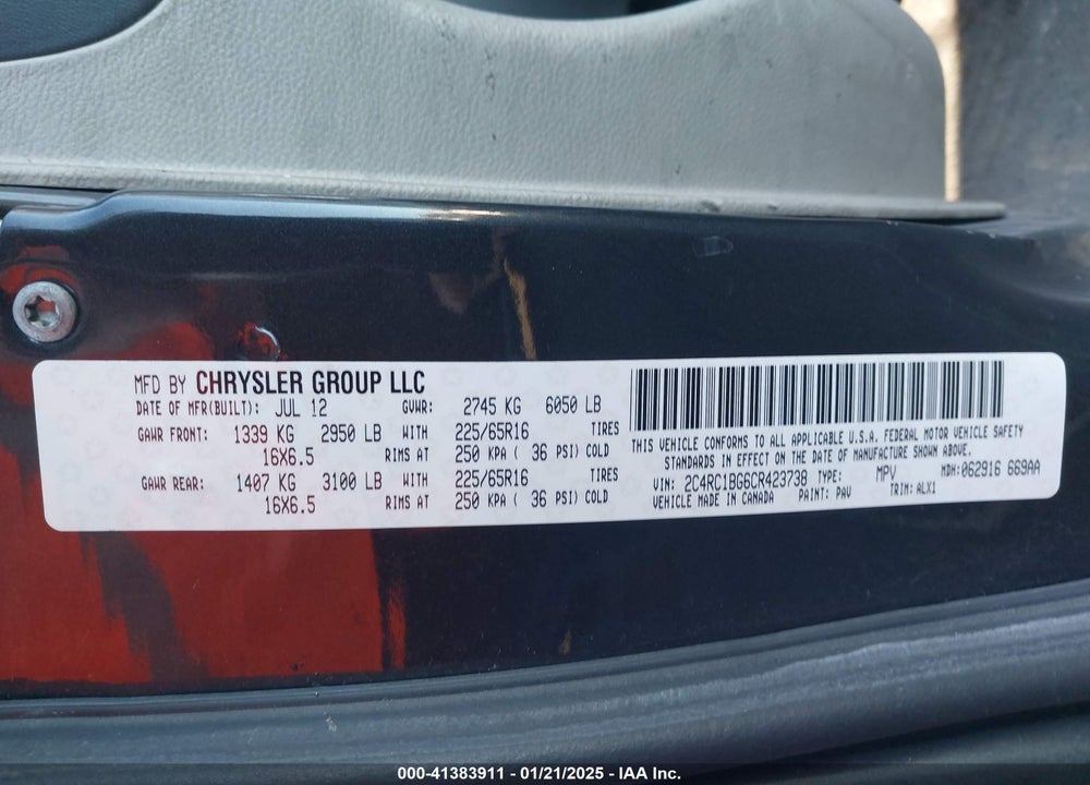 2012 CHRYSLER TOWN & COUNTRY TOURING VIN: 2C4RC1BG6CR423738