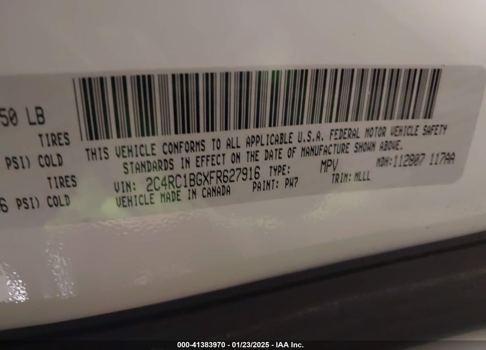 2015 CHRYSLER TOWN & COUNTRY TOURING VIN: 2C4RC1BGXFR627916