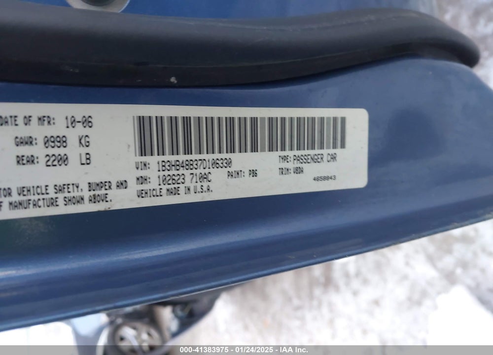 2007 DODGE CALIBER VIN: 1B3HB48B37D106330