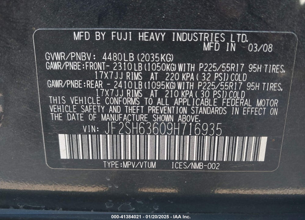 2009 SUBARU FORESTER 2.5X VIN: JF2SH63609H716935