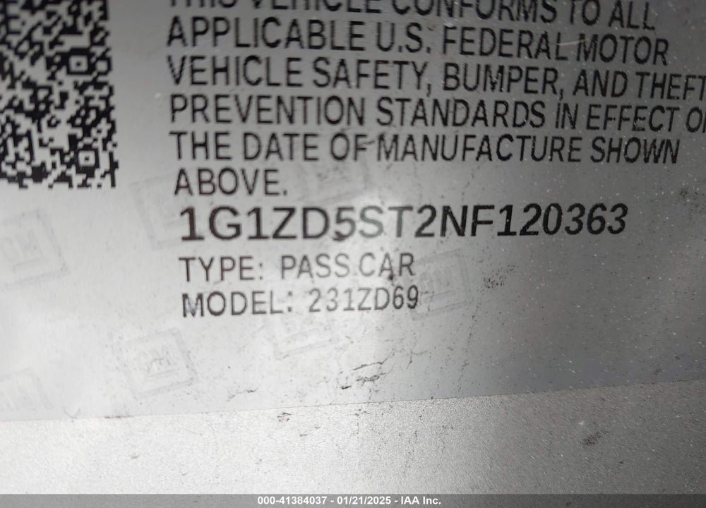 2022 CHEVROLET MALIBU VIN: 1G1ZD5ST2NF120363