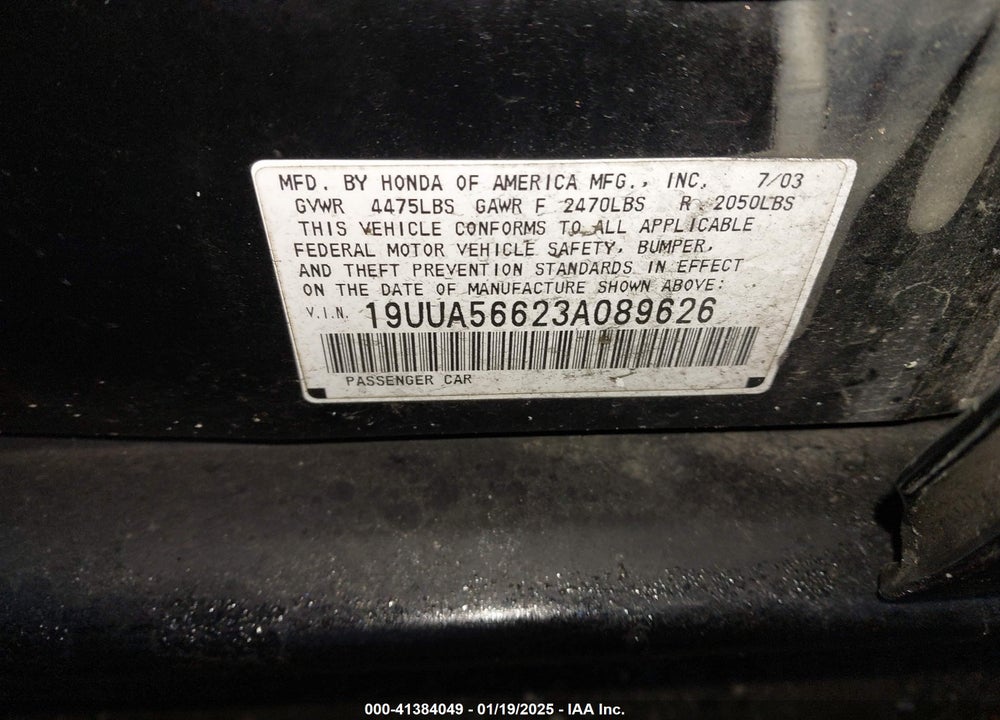 2003 ACURA TL 3.2 VIN: 19UUA56623A089626