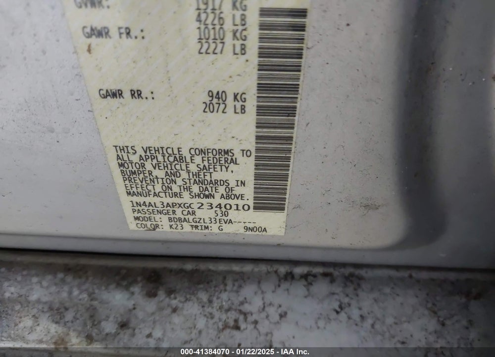 2016 NISSAN ALTIMA VIN: 1N4AL3APXGC234010