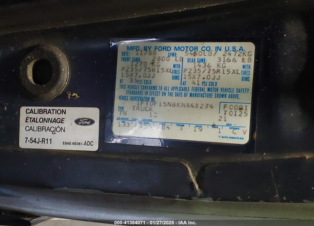 1989 FORD F150 VIN: 1FTDF15N8KNA43274