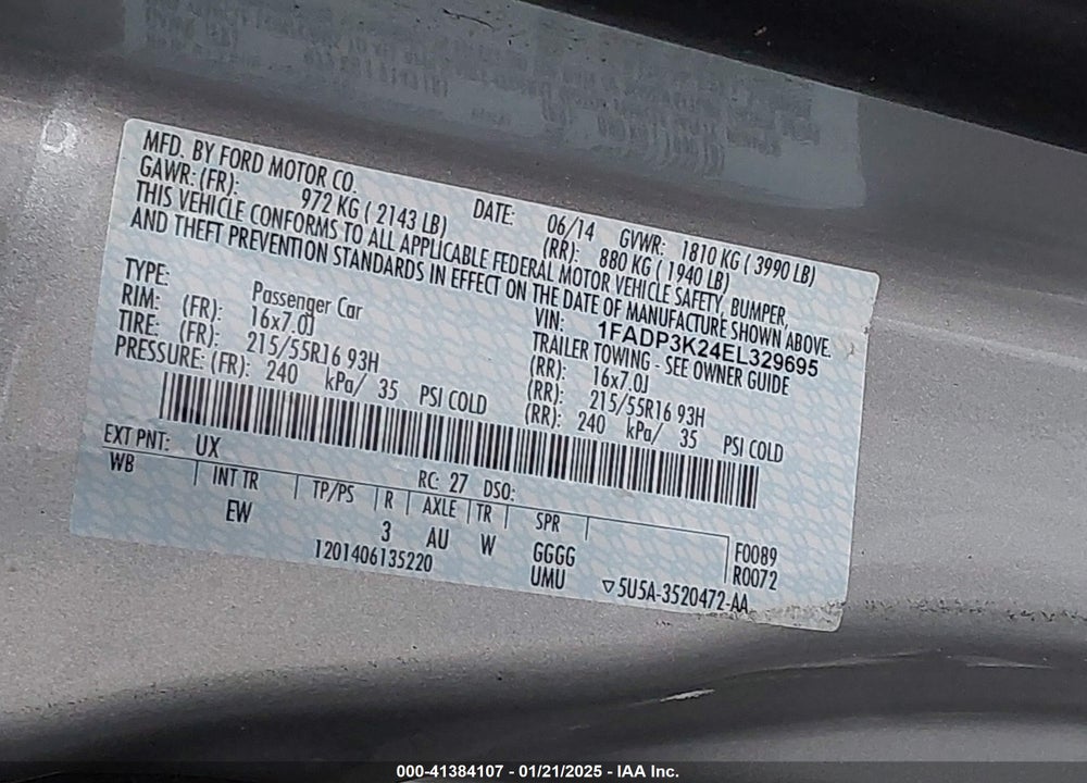 2014 FORD FOCUS SE VIN: 1FADP3K24EL329695